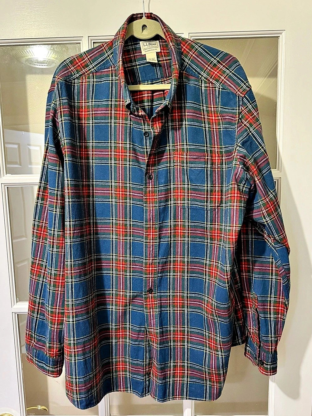 L.L.Bean Scotch Plaid Flannel Shirt, Traditional Fit Blue & Red XXL